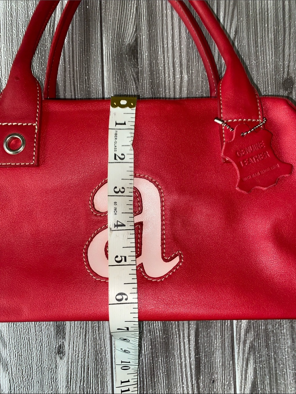 Giani Bernini Red Leather Satchel with Light Pink Initial Accent - Picture 8 of 8